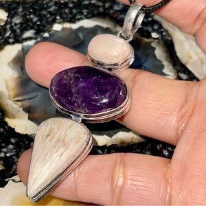 Crystal Pairing of Amethyst & Scolecite Pendant 3”